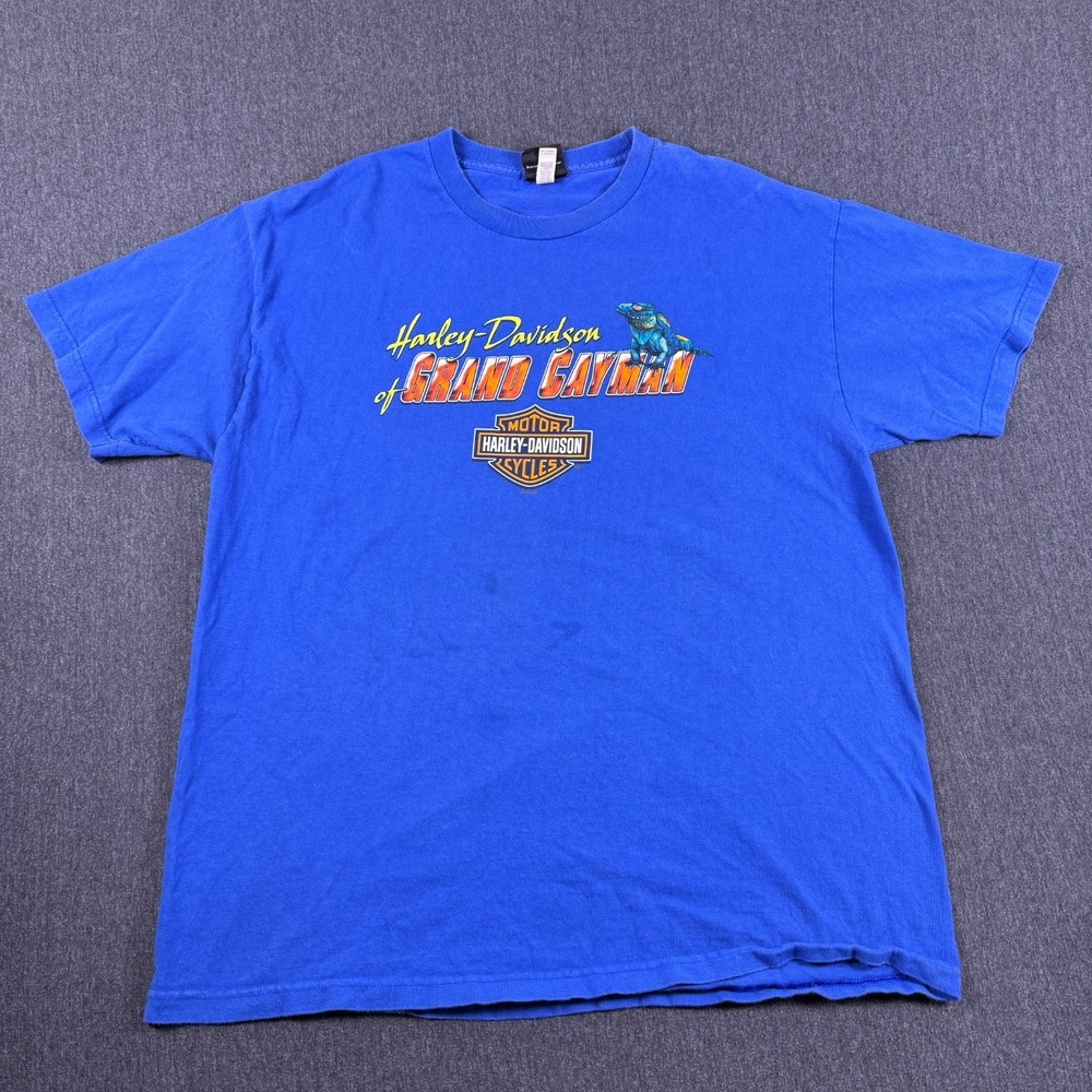Harley-Davidson Grand Cayman Graphic Crew Neck T-Shirt Mens XL Blue Cotton